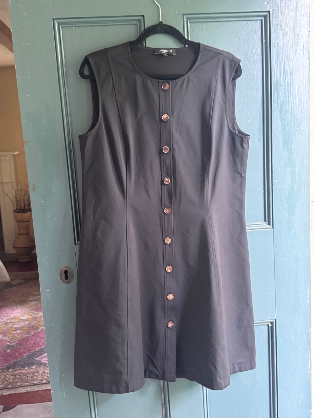 Lafayette 148 New York Black Button Front Sleeveless A-Line Dress Size 12